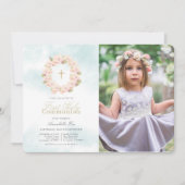 Cherry Blossom Krans Foto Eerste Heilige Communie Kaart (Voorkant)