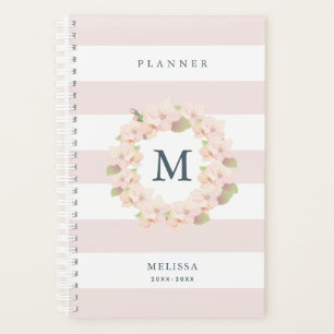 Cherry Blossom Krans Monogram Roze Streep Planner
