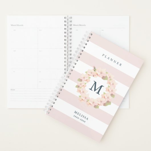 Cherry Blossom Krans Monogram Roze Streep Planner (Display)