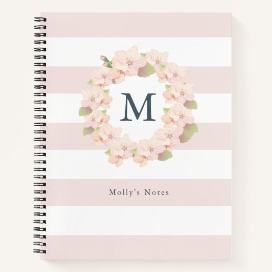 Cherry Blossom Krans Roze Monogram Notitieboek (Voorkant)