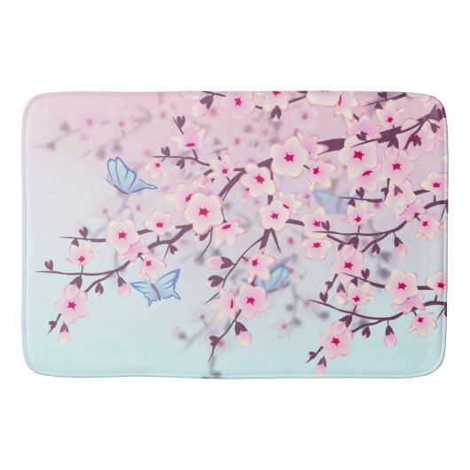Cherry Blossom Landschap Pink Sky Blue Badmat (Voorkant)