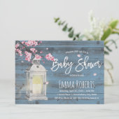 Cherry Blossom Lantern Dusty Blue Baby shower Kaart (Staand voorkant)
