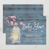 Cherry Blossom Lantern Dusty Blue Baby shower Kaart (Voorkant / Achterkant)