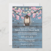 Cherry Blossom Lantern Dusty Blue Rustic Wedding Kaart (Voorkant)