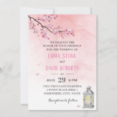 Cherry Blossom  Lantern Pink Floral Wedding Kaart (Voorkant)