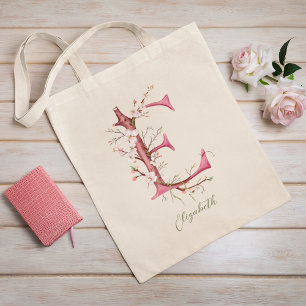 Cherry Blossom Letter 'E' Monogram Aangepaste naam Tote Bag