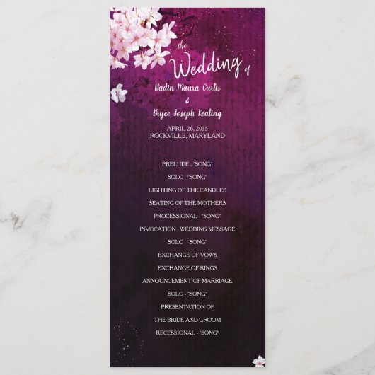 Cherry Blossom Long Vertical Wedding Flat Program Programma (Voorkant)