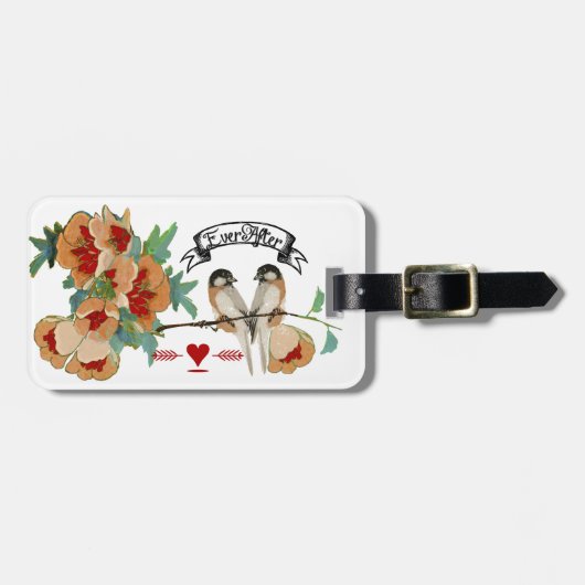 Cherry Blossom Love Bird Mint Bagagelabel (Voorkant horizontaal)