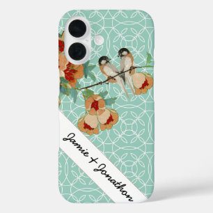  Cherry Blossom Love Bird Mint iPhone 16 Hoesje