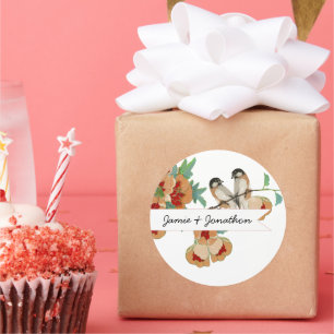  Cherry Blossom Love Bird Mint Ronde Sticker