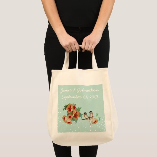 Cherry Blossom Love Bird Mint Tote Bag (Voorkant (product))