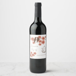 Cherry Blossom Lovebirds Wedding Wine Bottle Label Wijn Etiket