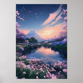 Cherry Blossom Magic bij het Mountain Lake Poster