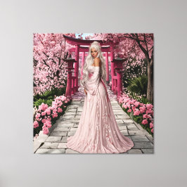 Cherry Blossom Maiden Wall Art Canvas Afdruk