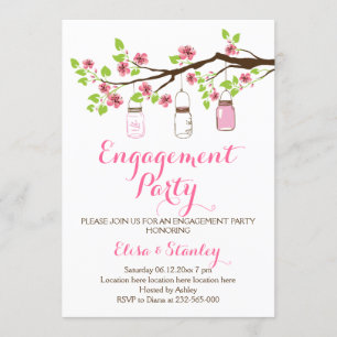 Cherry blossom mason jar bruiloft verloffeest kaart