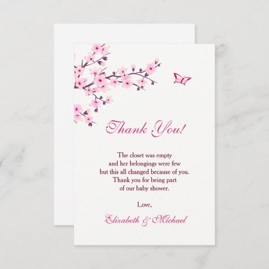Cherry Blossom | MeisjesBaby shower | Bedankkaart (Voorkant / Achterkant)