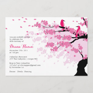 Cherry Blossom met Birds Birthday Invitation Kaart