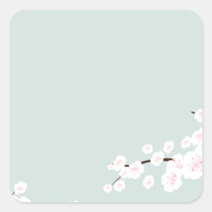 Cherry Blossom met Mint Green Background Vierkante Sticker
