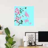 Cherry Blossom met roze Butterflies Poster (Thuiskantoor)