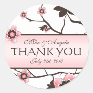 Cherry Blossom Modern Wedding Dank u Ronde Sticker