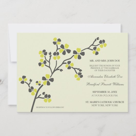 Cherry Blossom Modern Wedding Invitation : citrus Kaart (Voorkant)