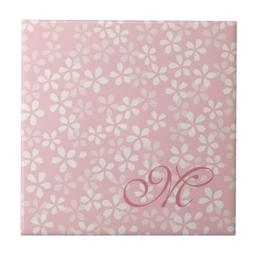 Cherry Blossom Monogram. Dusty Roos Sakura. Tegeltje (Voorkant)