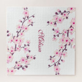 Cherry Blossom Monogram Pink White Legpuzzel (Horizontaal)