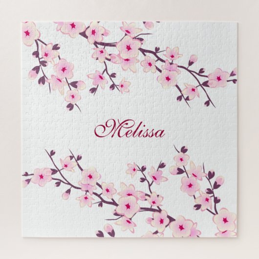 Cherry Blossom Monogram Pink White Legpuzzel (Verticaal)