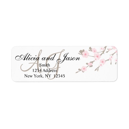 Cherry Blossom Monogram Retouradres Labels (Voorkant)