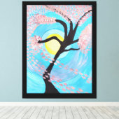 Cherry Blossom Moon Hand Painted Acrylic Canvas Ar (Insitu (Houten vloer))