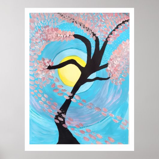 Cherry Blossom Moon Hand Painted Acrylic Poster Ar (Voorkant)