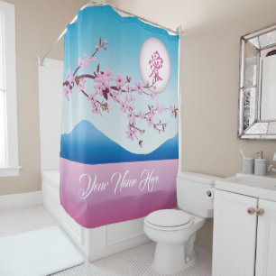 Cherry Blossom Moon Japans Sakura Monogram Douchegordijn