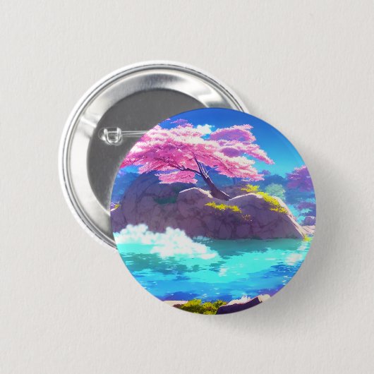 Cherry Blossom Mountain Ronde Button 5,7 Cm (Voorkant /achterkant)