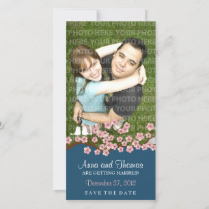 Cherry Blossom (Navy) Bewaar de datumfoto Save The Date