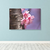 Cherry Blossom Nestled Against Branch Poster Canvas Afdruk (Insitu (Houten vloer))