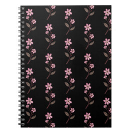 Cherry Blossom Notitieboek - Zwart Patroon