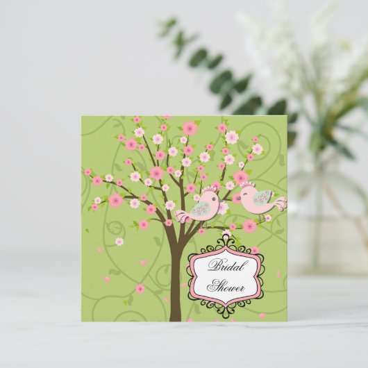 Cherry Blossom Oiseaux nuptiale Douche Invitation (Debout devant)