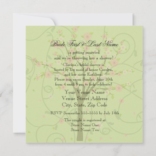Cherry Blossom Oiseaux nuptiale Douche Invitation (Dos)