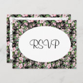 Cherry Blossom op Black Wedding RSVP Briefkaart (Voorkant / Achterkant)