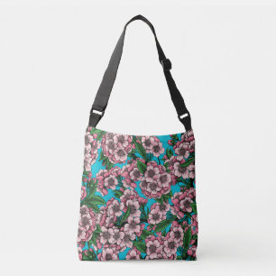 Cherry Blossom op blauw Crossbody Tas