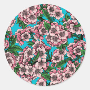 Cherry Blossom op blauw Ronde Sticker