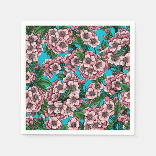 Cherry Blossom op blauw Servet (Voorkant)
