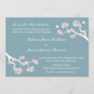 Cherry Blossom op blue Landscape Invite Kaart