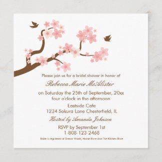 Cherry Blossom op white Vrijgezellenfeest Invite Kaart