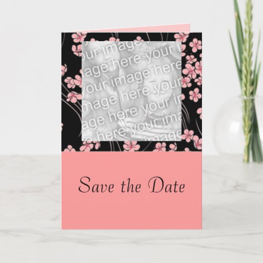 Cherry Blossom op zwarte fotokaart Aankondiging (Voorkant)