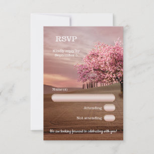 Cherry Blossom Orchard Tree Wedding RSVP Card Kaart