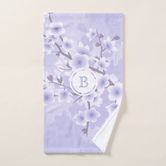 Cherry Blossom Paars Floral Monogram  Handdoek (Handdoek)