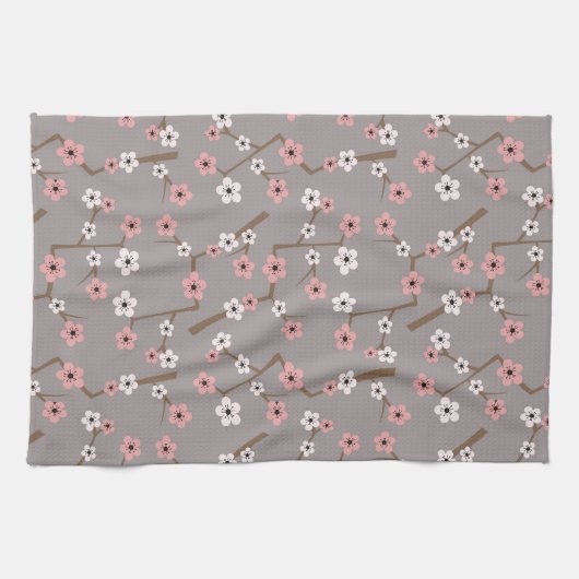 Cherry Blossom Pattern Gray Theedoek (Horizontaal)