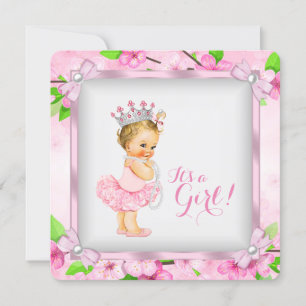 Cherry Blossom Pearl Girls Tutu Baby shower Kaart