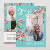 Cherry Blossom Photo Afstuderen Announement Kaart (Voorkant / Achterkant)